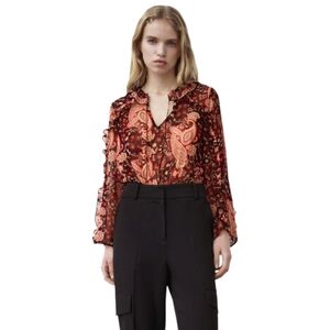 Zara Women's Paisley Semi-Sheer Ruffled Bodysuit